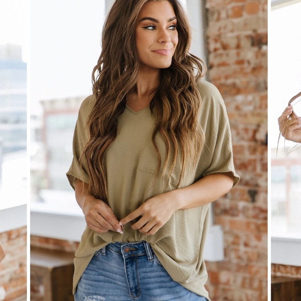 Liam & Company Pemma V-Neck Dolman - Khaki - Zenana